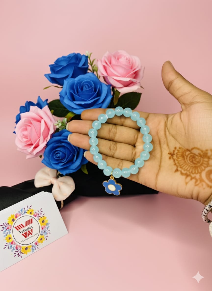 🌸 Blue Blossom Beaded Bracelet