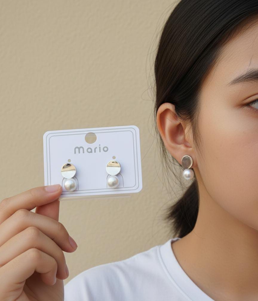 Artificial Silver Pearl Curved Stud Earrings