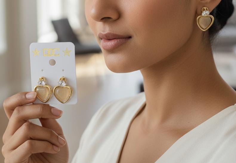 Golden Chimes Women Heart Shape Gold Plated Drop Earrings