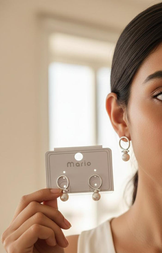 Silver Pearl Loop Earrings