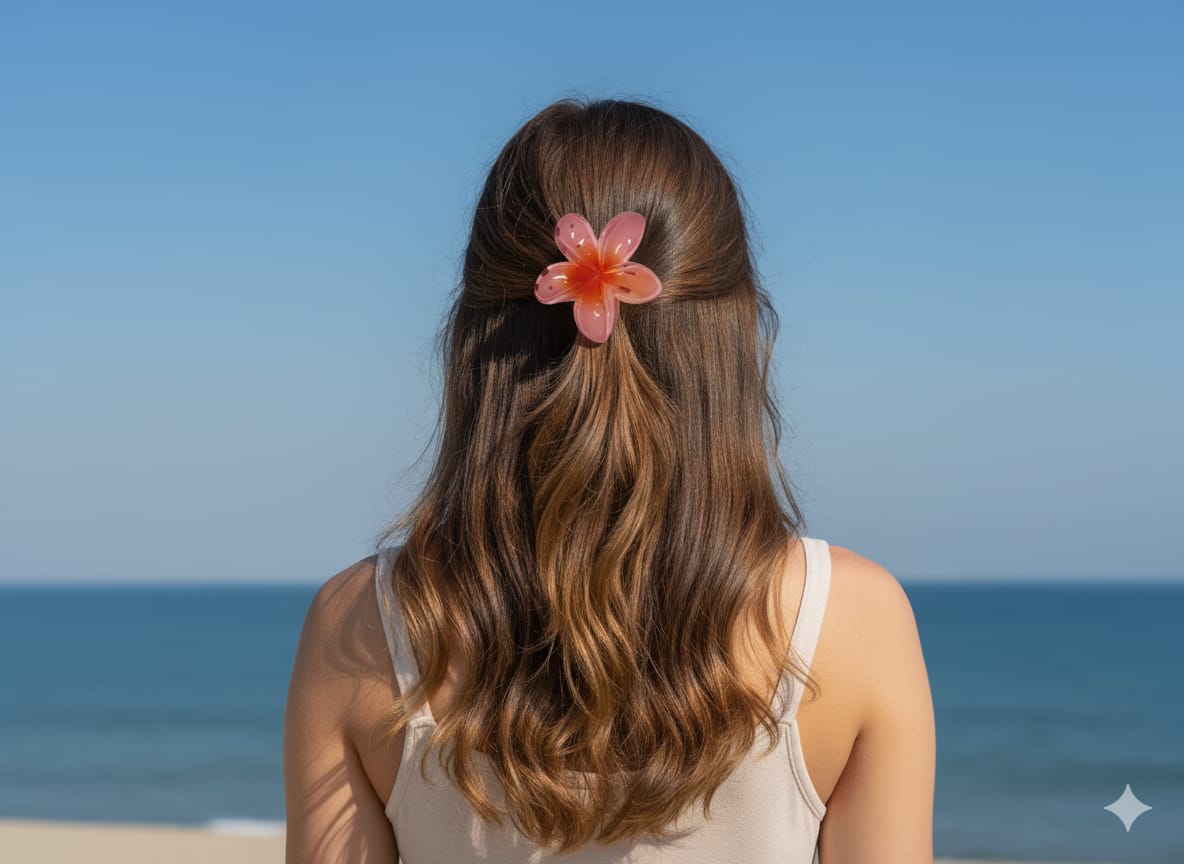 Stylish Plumeria Flower Hair Clips for Girls | Cute Floral Hair Claw Clips | Summer Hair Accessories for Women
